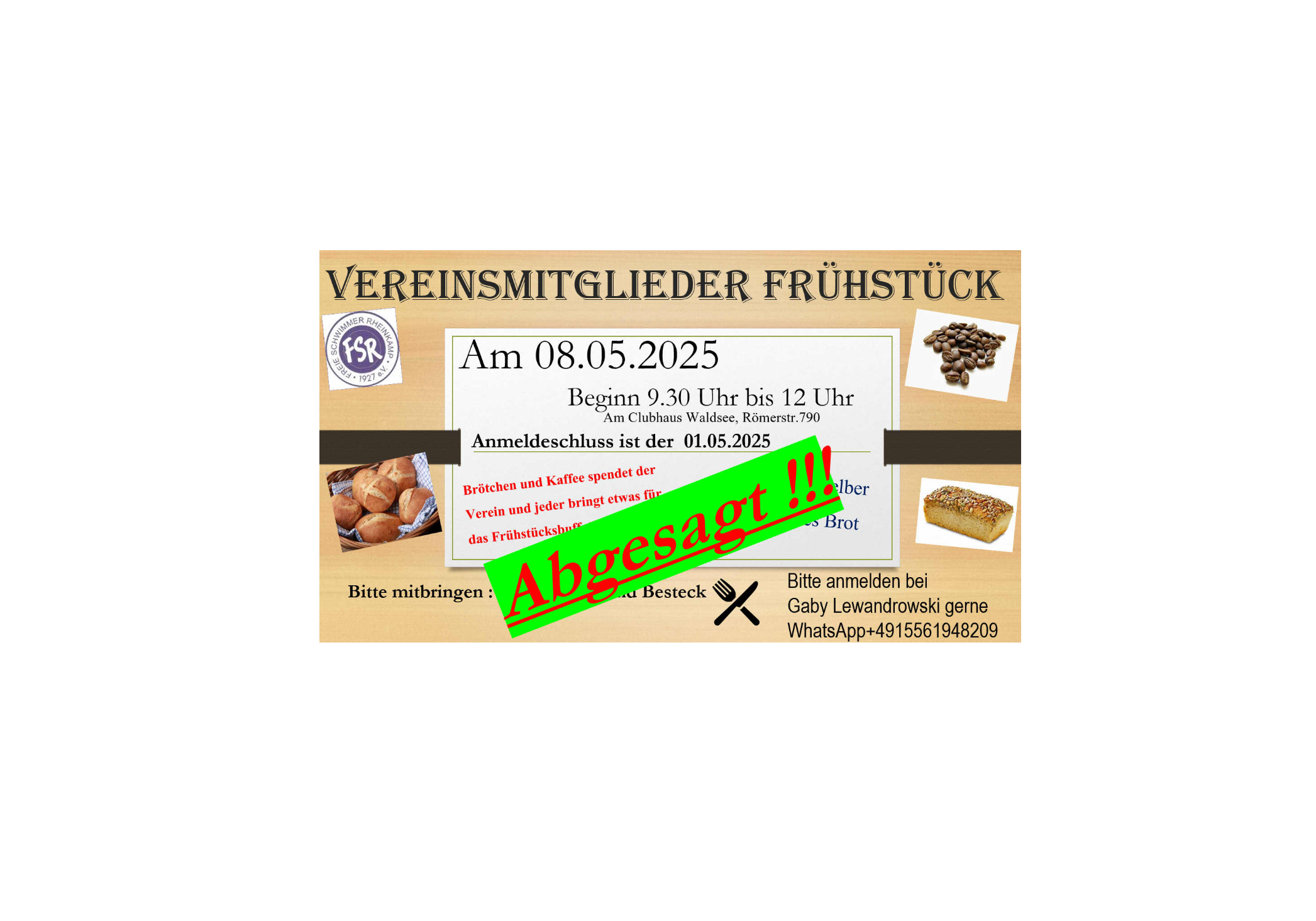 Vereinsfrühstück am 08.05.2025 abgesagt